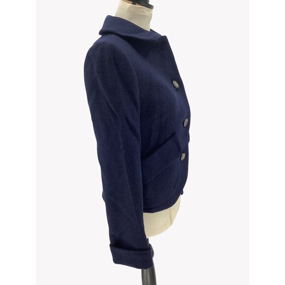 NWT Boden Womens Navy Wool Blend Cropped Jacket With Buttons & Collar Size 4 - Picture 2 of 7